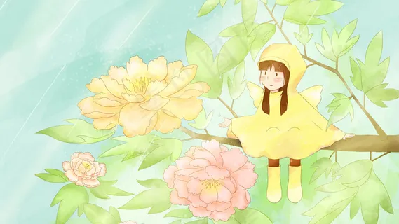 水彩谷雨时节的牡丹