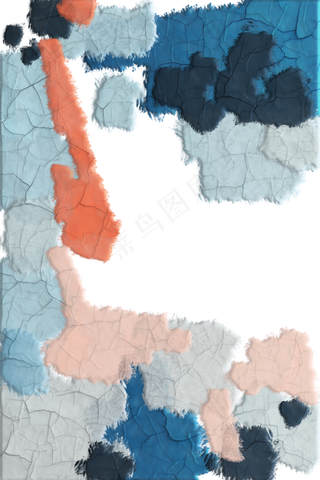 干裂油画色块蓝色当代艺术装饰边,免抠元素