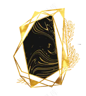 欧美典雅黑色大理石金色几何框玫