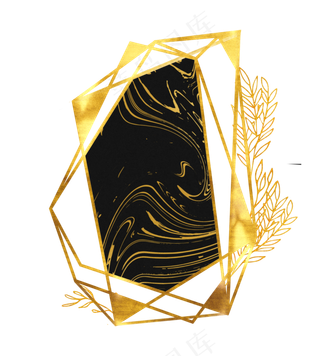 欧美典雅黑色大理石金色几何框玫