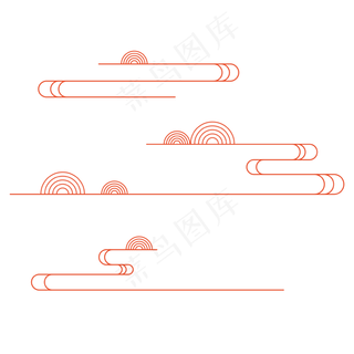 中国风红色细线祥云元素,免抠元素