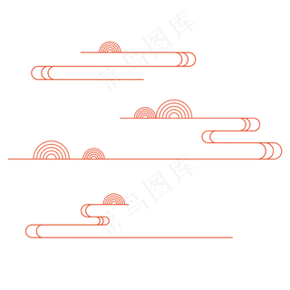 中国风红色细线祥云元素,免抠元素