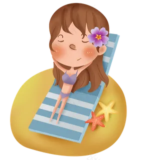 夏季海岛晒太阳的女孩,免抠元素