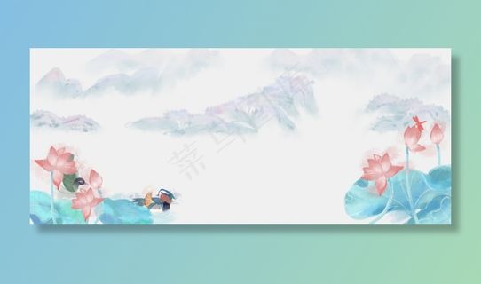 卡通手绘鸳鸯戏水