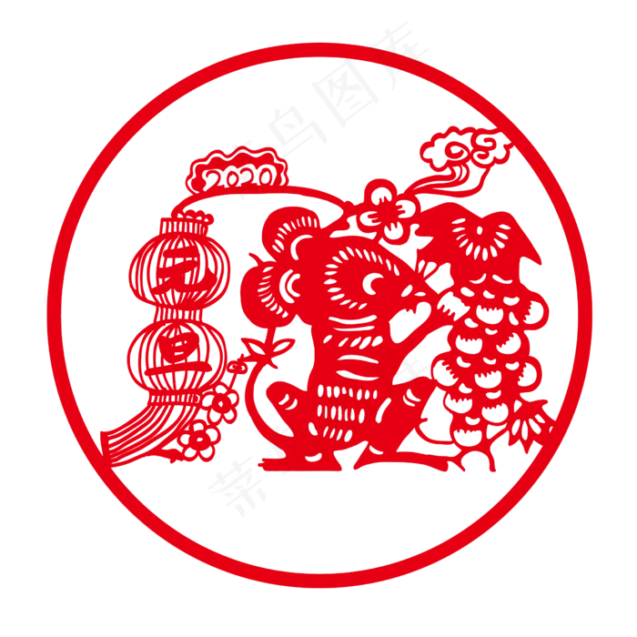 中国剪纸新年元旦窗花,免抠元素(2433*2433px 300 dpi )ai矢量模版下载