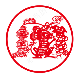 中国剪纸新年元旦窗花,免抠元素