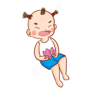 拿着荷花的可爱男孩免抠图