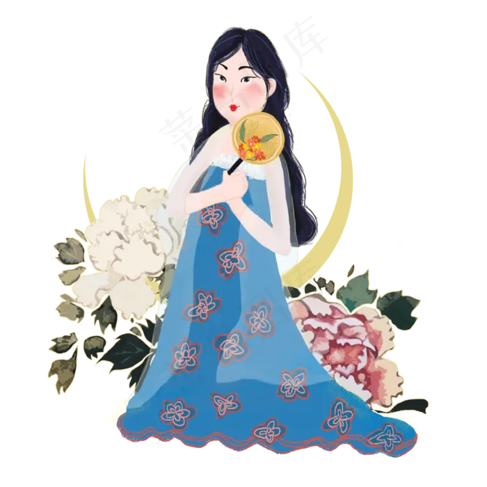 中国仕女美女牡丹花下复古PNG(2000X2000(DPI:300))psd模版下载