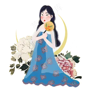 中国仕女美女牡丹花下复古PNG