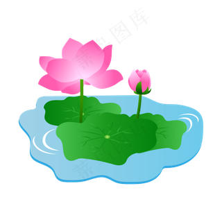 手绘卡通免扣荷花