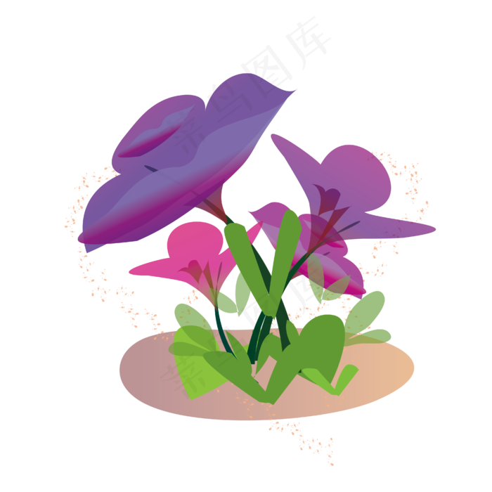 矢量手绘卡通盆栽花束