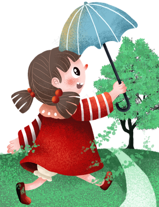 春天雨水节气春雨女孩打伞,免抠元素