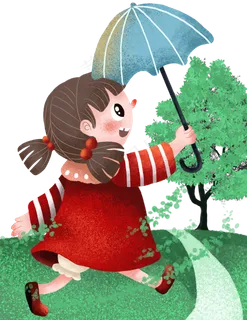 春天雨水节气春雨女孩打伞,免抠元素 春天雨水节气春雨女孩打伞,免抠元素