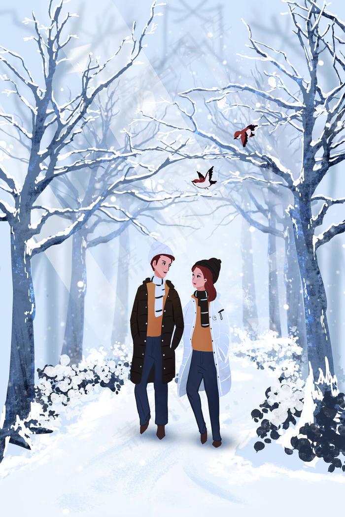 下雪森林情侣冬天(3545X5315(DPI:300))psd模版下载
