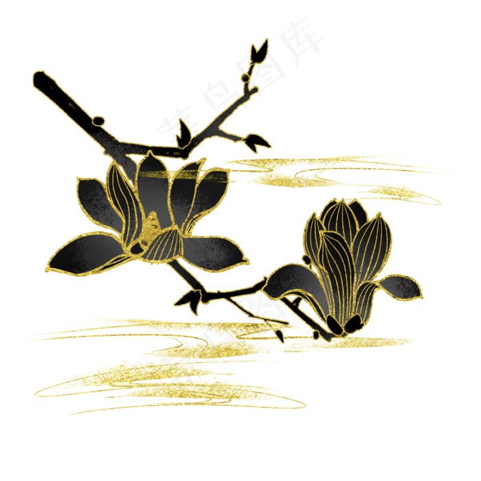 黑金中国风花卉(2000X2000(DPI:300))psd模版下载
