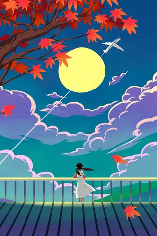 卡通手绘风立秋傍晚秋天配图