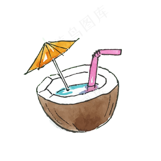 夏季暑假水彩手绘椰子矢量