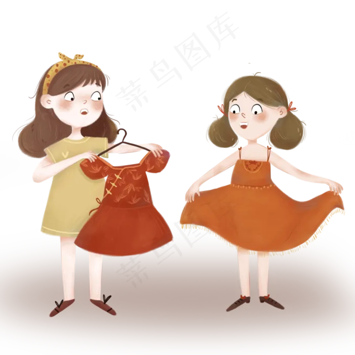 可爱少女中国红唐装闺蜜2020(3500X3500(DPI:300))psd模版下载