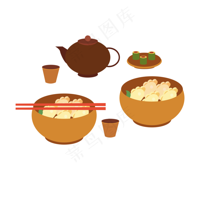 传统中国食物茶点饺子绿茶,免抠元素(3500X3500(DPI:300))psd模版下载