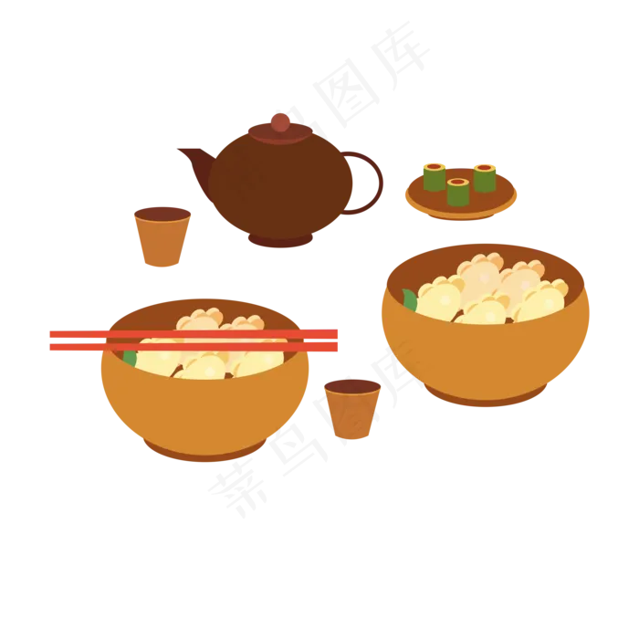 传统中国食物茶点饺子绿茶,免抠元素(3500X3500(DPI:300))psd模版下载