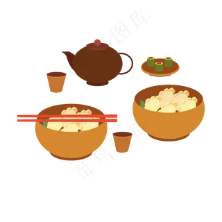 传统中国食物茶点饺子绿茶,免抠元素