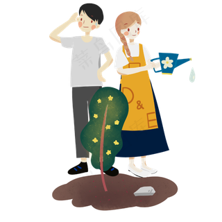 植树节少女少年PNG劳动勤劳树