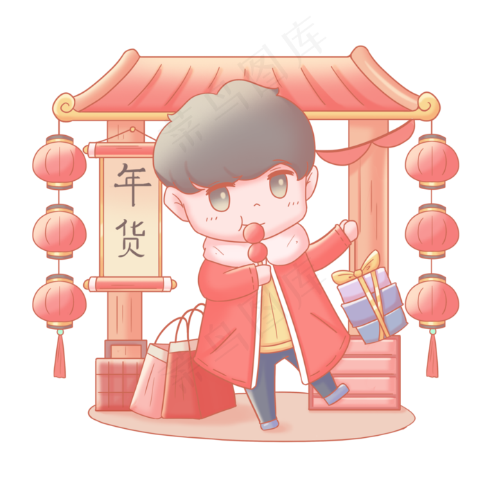 2019农历新年年货节购年货人物免�,免抠元素