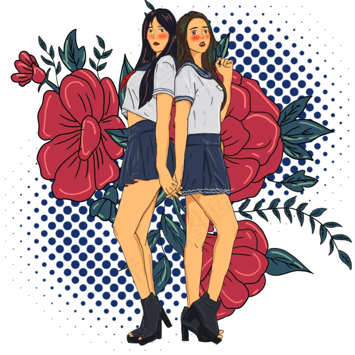 清纯文艺日系校服小女孩插图(5000X5000(DPI:300))psd模版下载