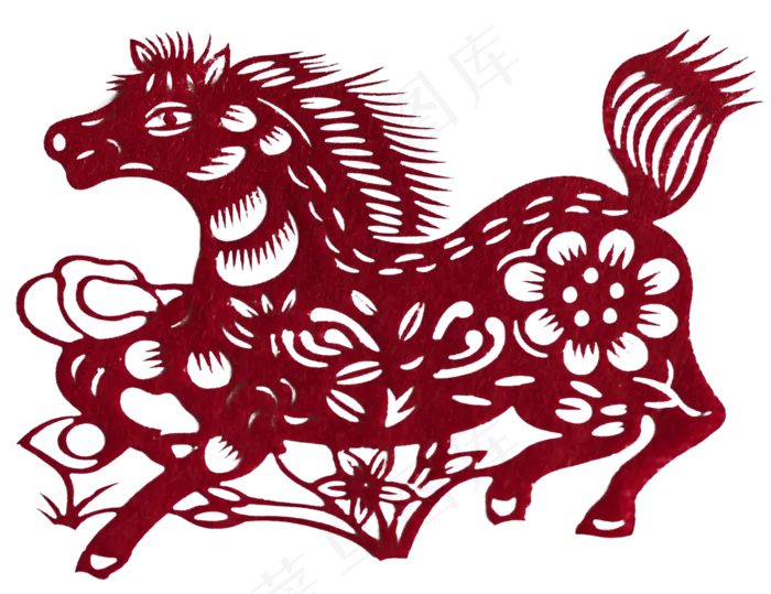 新年春节剪纸十二生肖之马,免抠元素(3000*2309px 300 dpi )