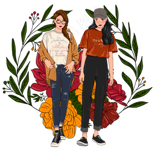 复古模特小清新女生插图,免抠元素