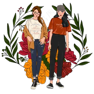 复古模特小清新女生插图,免抠元素