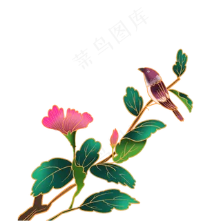 手绘国潮花鸟,免抠元素