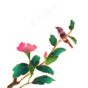 手绘国潮花鸟,免抠元素