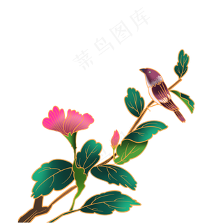 手绘国潮花鸟,免抠元素