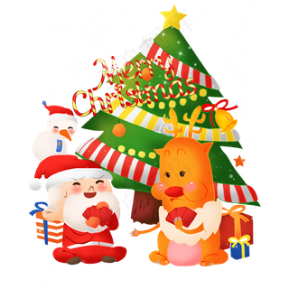 手绘圣诞节创意场景png图,免抠元素