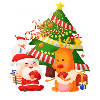 手绘圣诞节创意场景png图,免抠元素