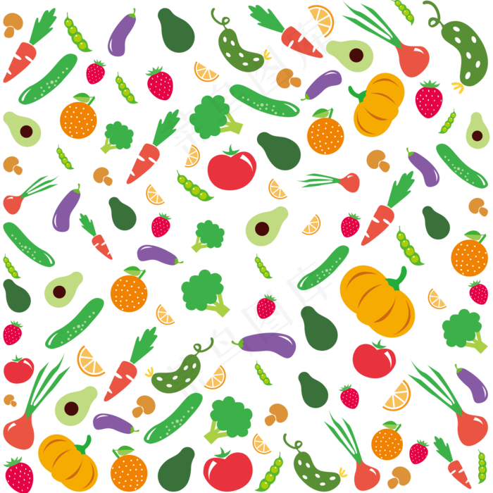 矢量各种蔬菜美食底纹(2000*2000px 300 dpi )ai矢量模版下载