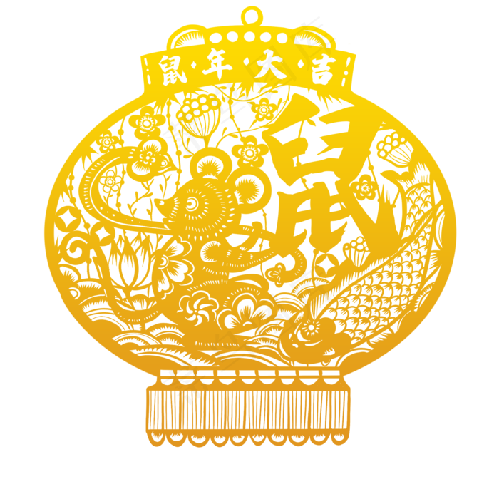鼠年大吉灯笼剪纸烫金,免抠元素(2000*2000px 300 dpi )ai矢量模版下载