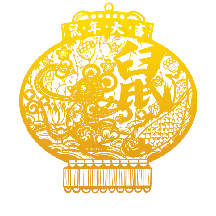 鼠年大吉灯笼剪纸烫金,免抠元素(2000*2000px 300 dpi )ai矢量模版下载