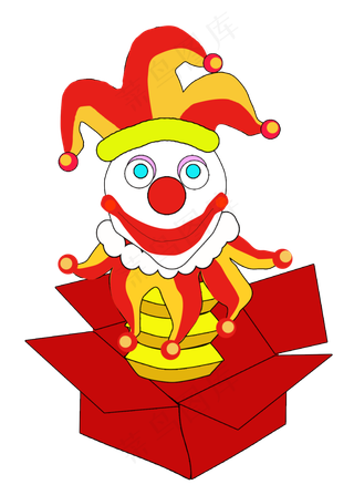 愚人节小丑暖色调搞怪搞笑弹簧盒,免抠元素