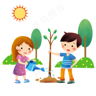 植树节同学们一起植树,免抠元素