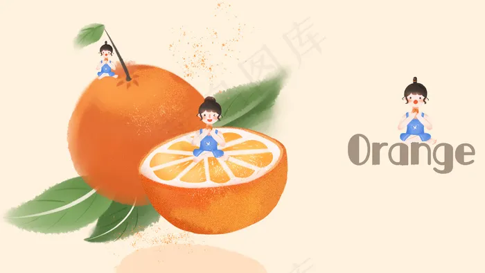 夏天的味道和橙子女孩(2880X1620(DPI:300))psd模版下载