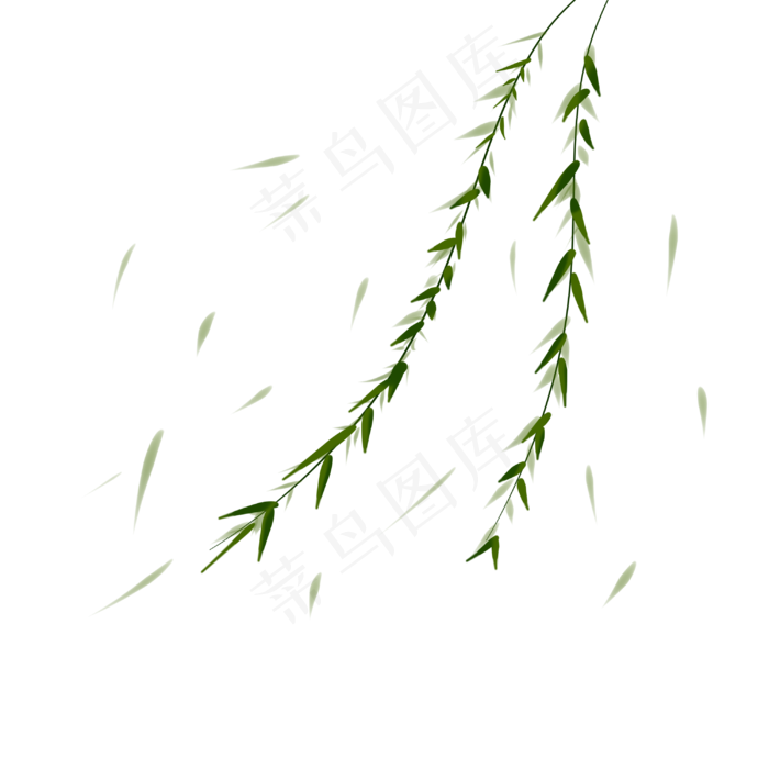 柳树飘柳叶手绘装饰图案