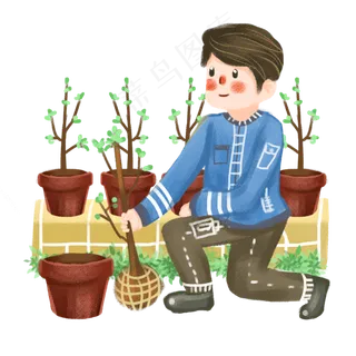 植树节植物的小男孩