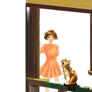 红色裙子女孩和猫咪