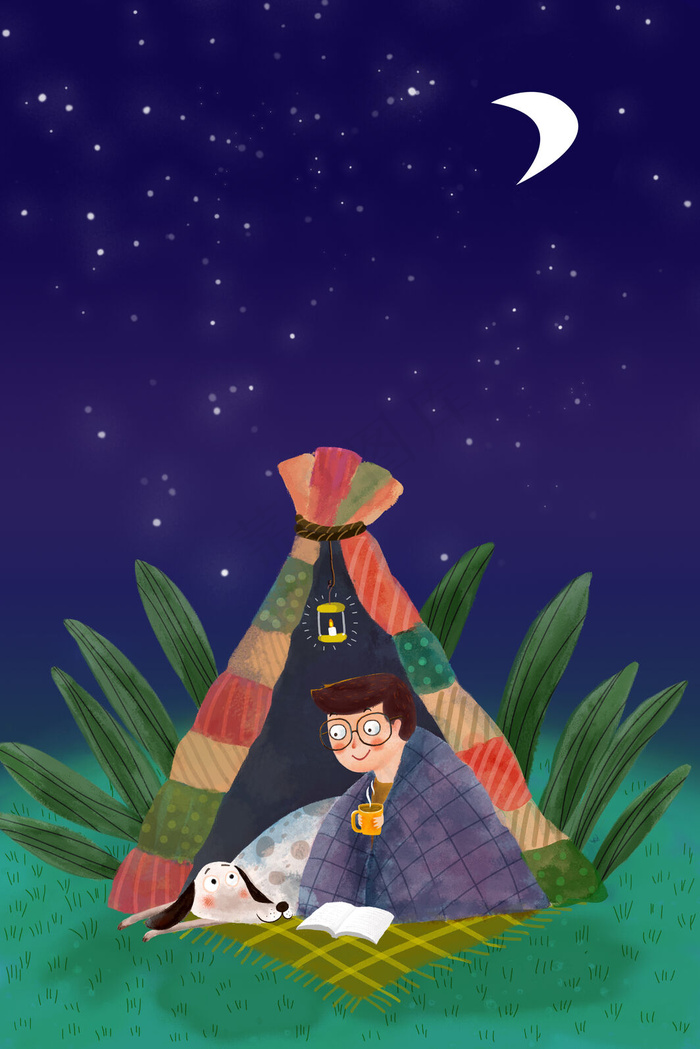 带着宠物狗野营在星空下(3545X5315(DPI:300))psd模版下载