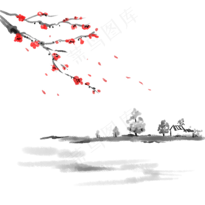 水墨山水风光梅花(3000X3000(DPI:300))psd模版下载