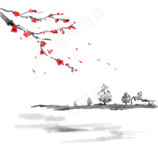 水墨山水风光梅花