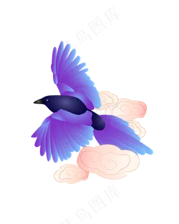 紫色渐变喜鹊,免抠元素