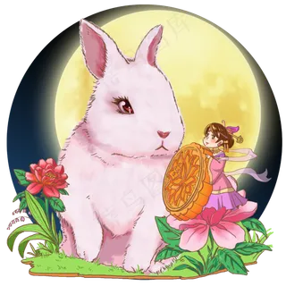卡通手绘爱宠童话故事之拿月饼的,免抠元素
